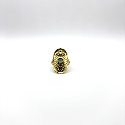 bague-ovale-pierre-verte-acier-inoxydable-dore